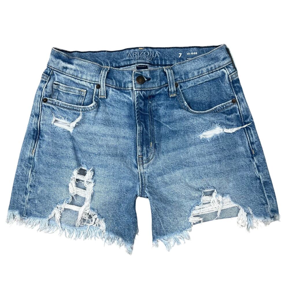 Arizona Jean Co. High Rise Distressed Medium Wash Denim Jean Shorts (Sz 7)